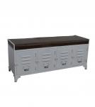 IRON LOCKER BENCH W/ LEATHER UPHOLSTERED SEAT