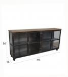 IRON & GLASS SIDEBOARD W/ SOLID WOOD TOP
