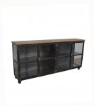 IRON & GLASS SIDEBOARD W/ SOLID WOOD TOP