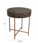 SOLID WOOD & IRON ROUND SIDE TABLE / OCCASIONAL TABLE