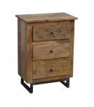 SOLID HAND CARVED WOOD 3 DRAWER NIGHTSTAND / END TABLE