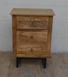 SOLID HAND CARVED WOOD 3 DRAWER NIGHTSTAND / END TABLE