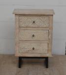 SOLID HAND CARVED WOOD 3 DRAWER NIGHTSTAND / END TABLE