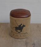 CANVAS & LEATHER POUF OTTOMAN STOOL