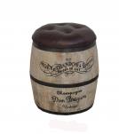 Wood Barrel Storage Stool w/ Leather Upholstered Top