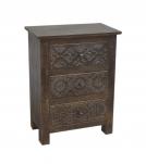 SOLID HAND CARVED WOOD NIGHTSTAND / END TABLE 3 DRAWERS