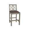 SOLID WOOD COUNTER STOOL W/ FULL HIDE LEATHER SEAT