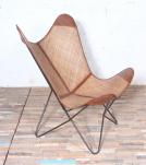 WOVEN MATERIAL, LEATHER & IRON BUTTERFLY CHAIR
