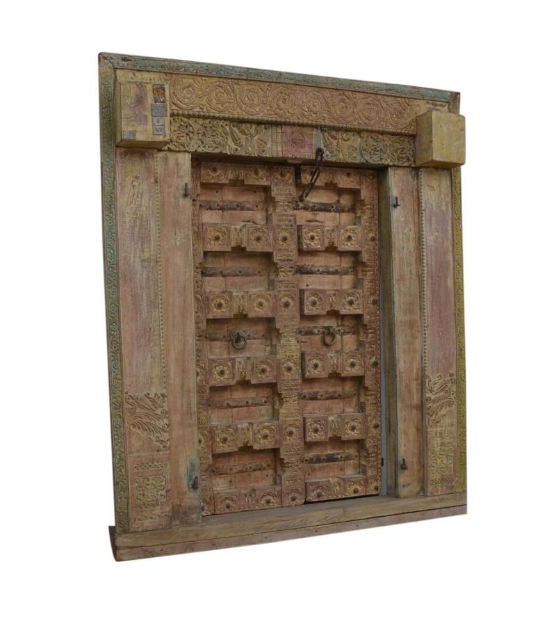 HAND CARVED SOLID WOOD INDIAN DOOR & CASING