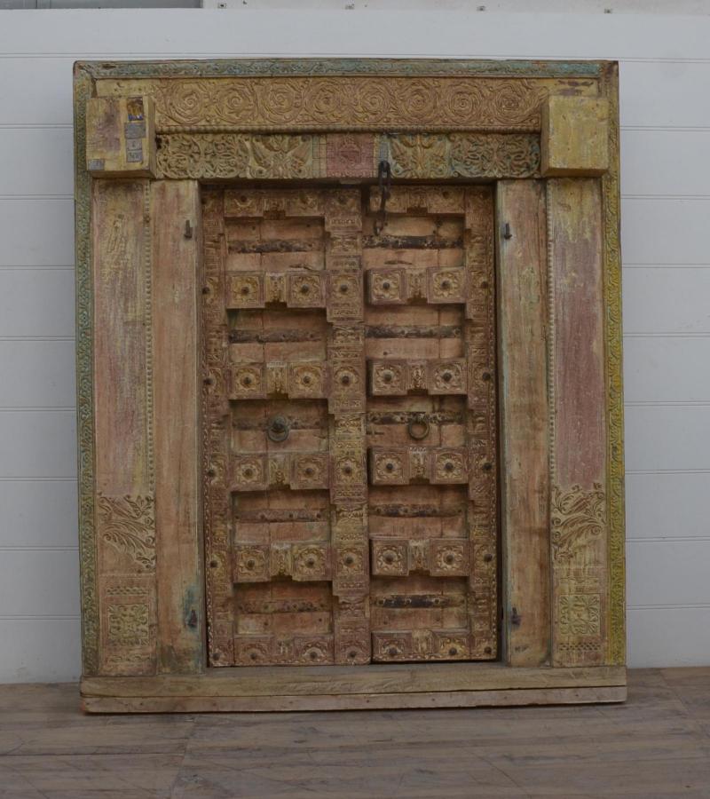 HAND CARVED SOLID WOOD INDIAN DOOR & CASING