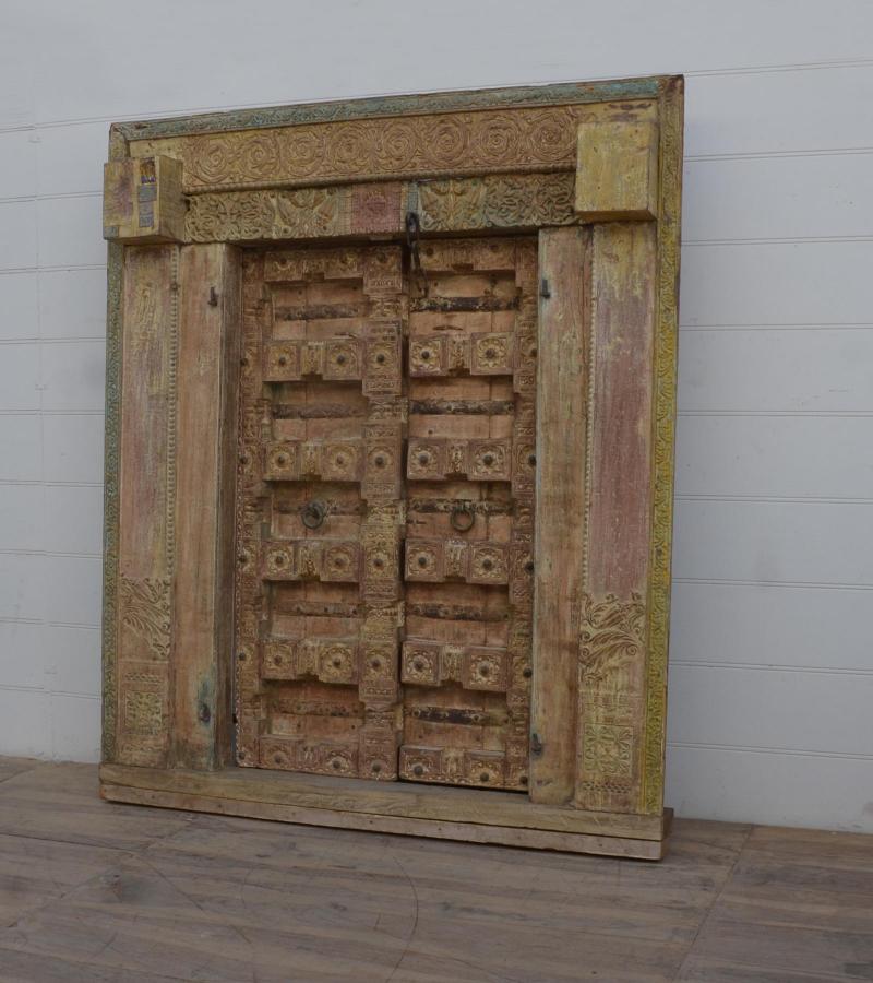 HAND CARVED SOLID WOOD INDIAN DOOR & CASING