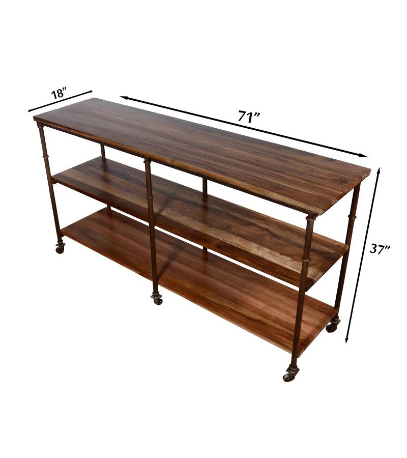 IRON & SOLID WOOD 3 SHELF CONSOLE