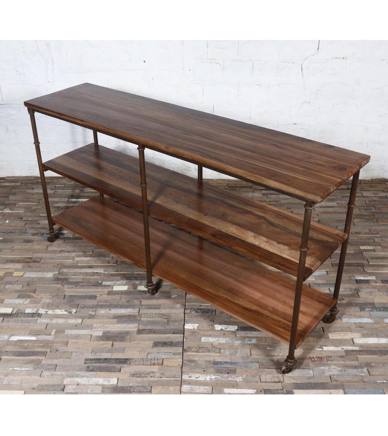 IRON & SOLID WOOD 3 SHELF CONSOLE