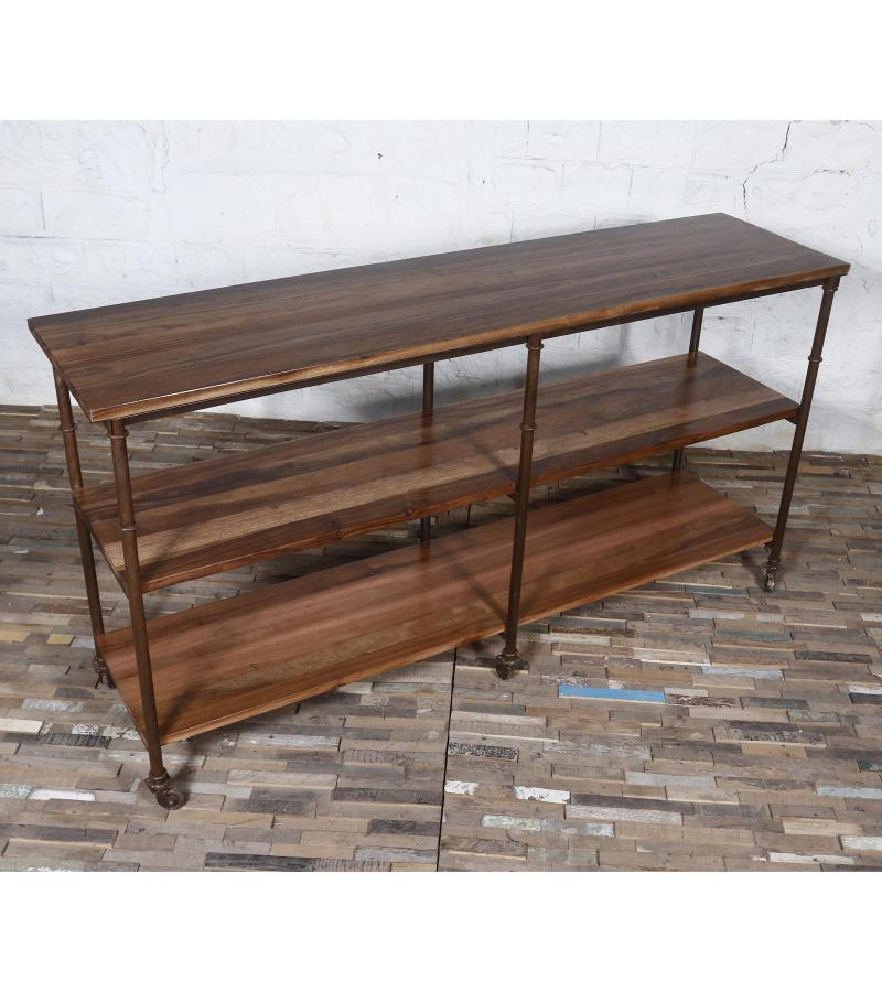IRON & SOLID WOOD 3 SHELF CONSOLE