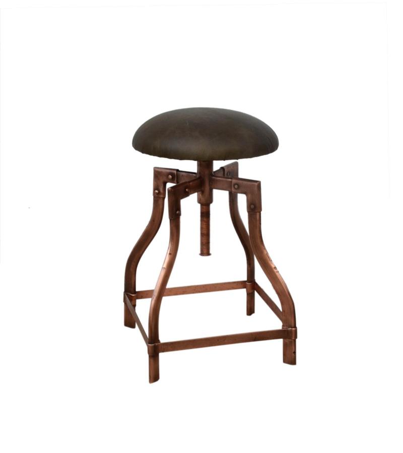 ADJUSTABLE HEIGHT METAL & LEATHER STOOL