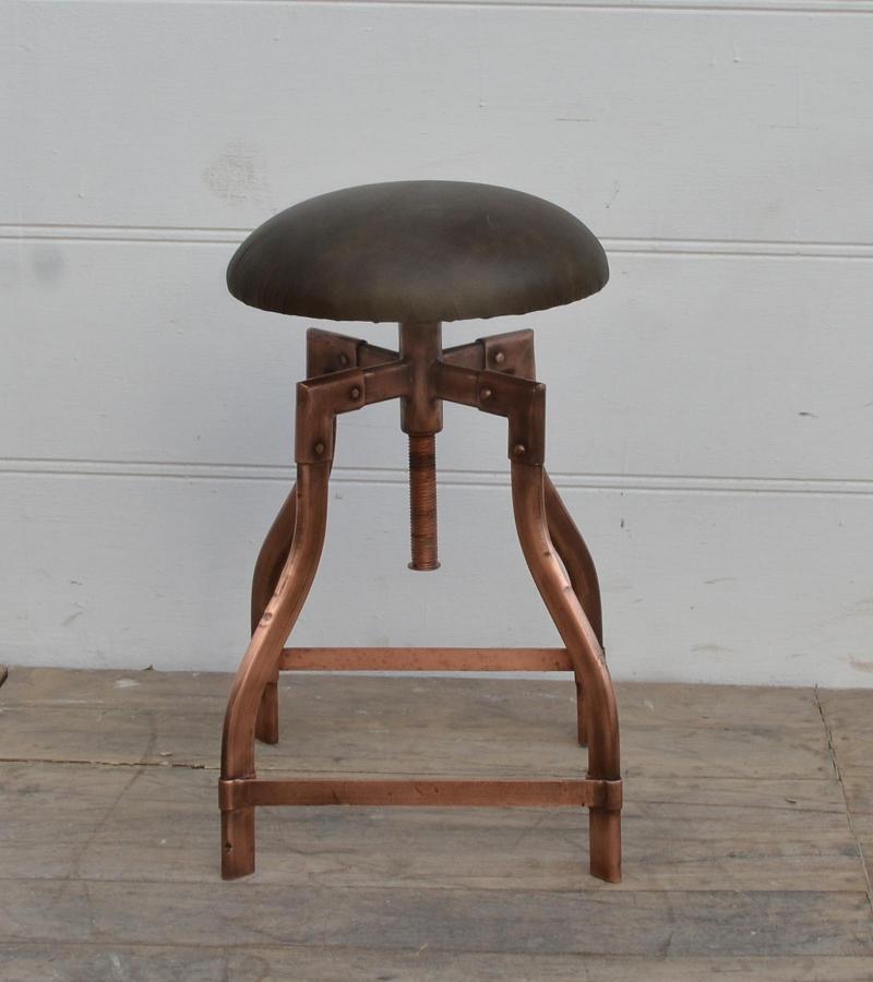 ADJUSTABLE HEIGHT METAL & LEATHER STOOL