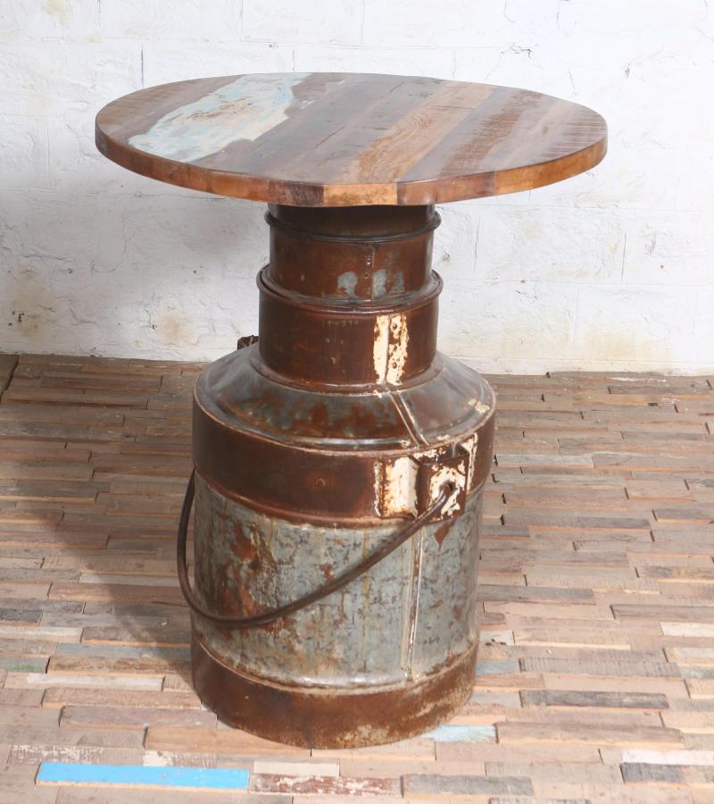 IRON WOOD DRUM TABLE