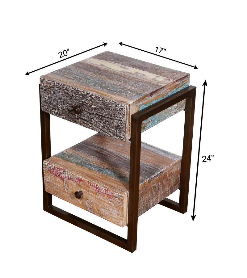 SOLID RECLAILMED TEAK WOOD & IRON END TABLE SIDE TABLE