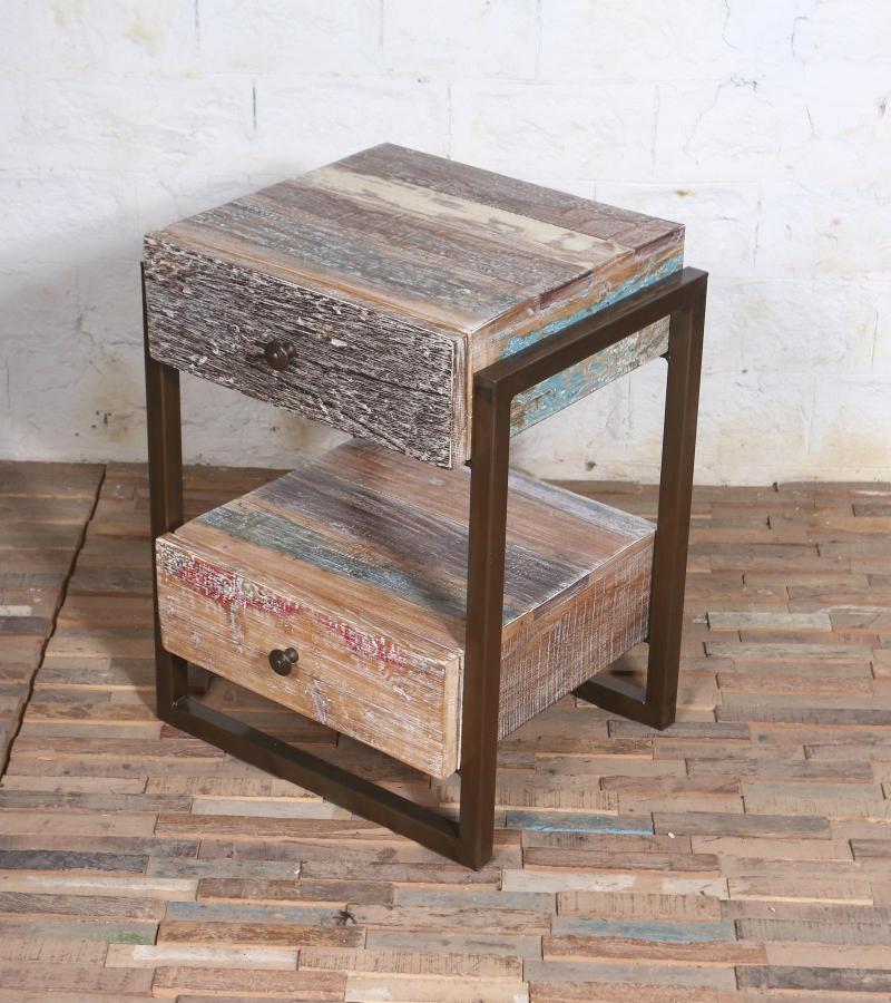 SOLID RECLAILMED TEAK WOOD & IRON END TABLE SIDE TABLE