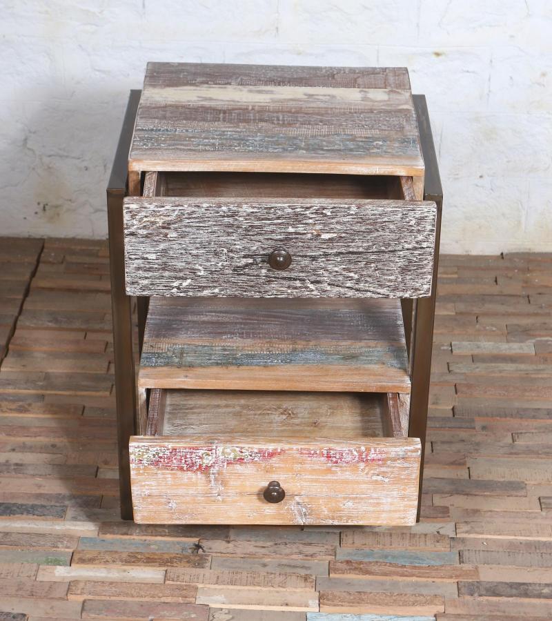 SOLID RECLAILMED TEAK WOOD & IRON END TABLE SIDE TABLE