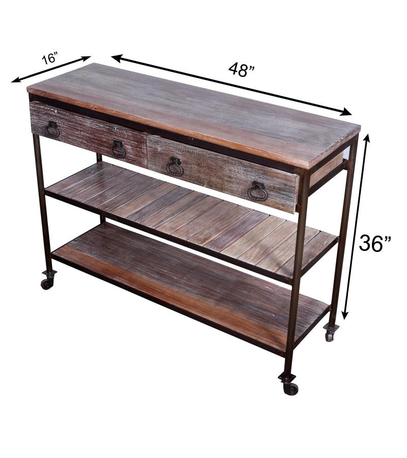 SOLID RECLAIMED TEAK WOOD & IRON 2 DRAWERS CONSOLE