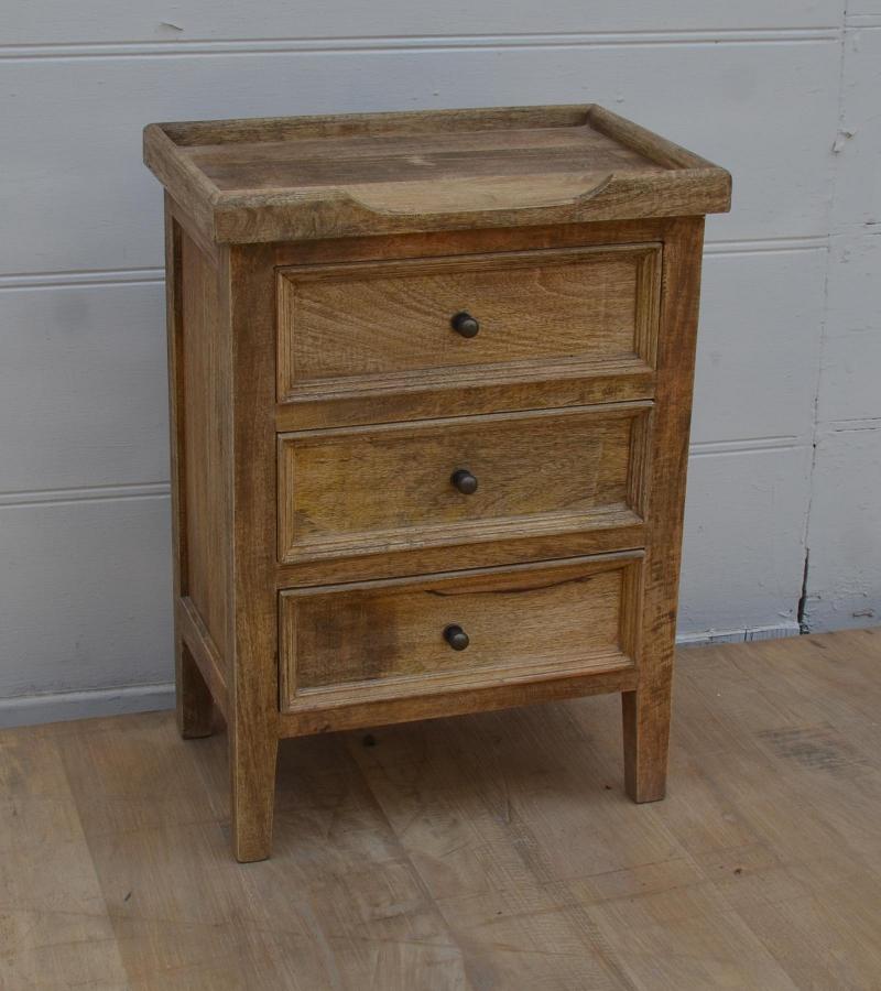 SOLID WOOD 3 DRAWER NIGHTSTAND END TABLE