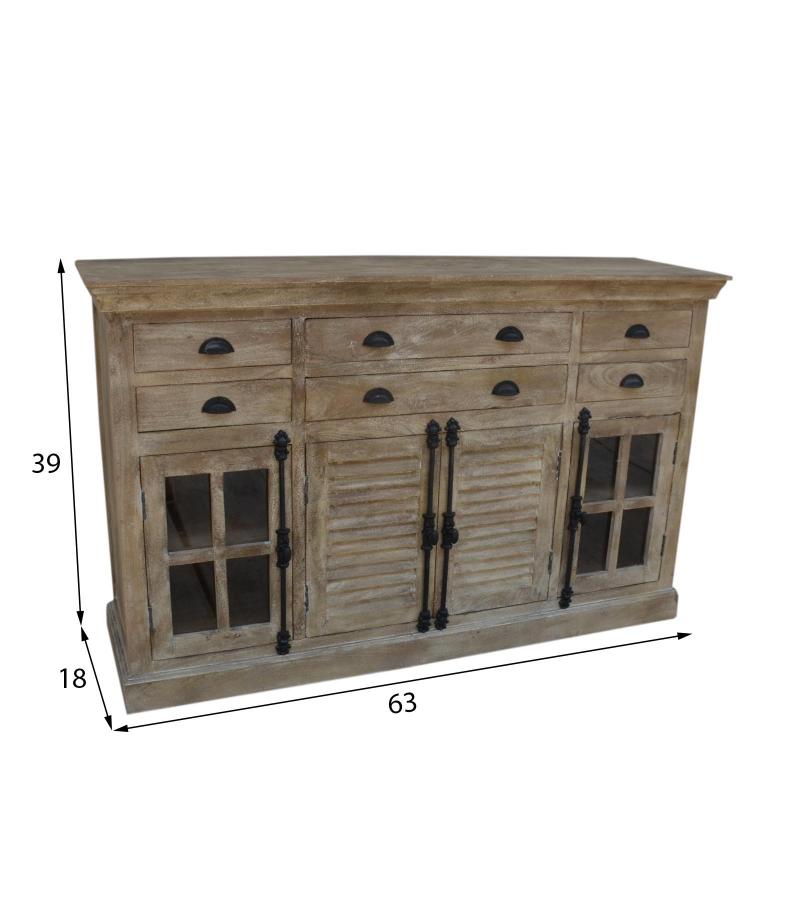 SOLID WOOD, GLASS & METAL SIDEBOARD W/ 8 DRAWERS & 4 DOORS