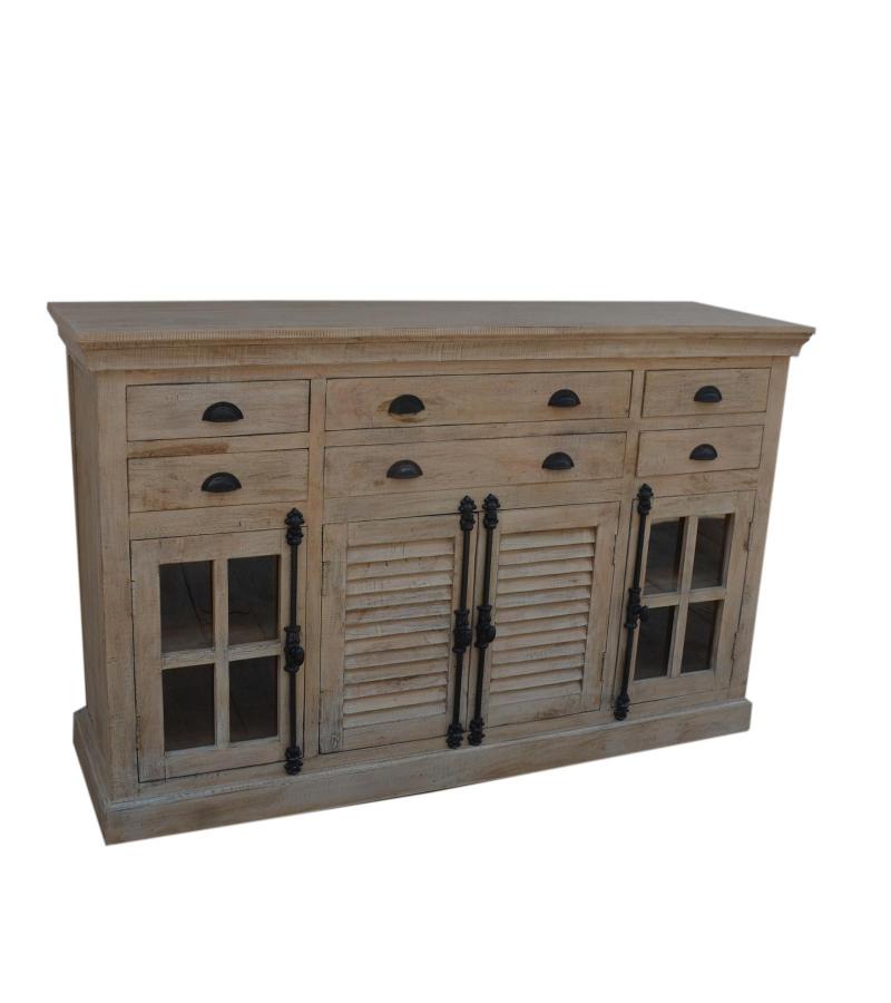 SOLID WOOD, GLASS & METAL SIDEBOARD W/ 8 DRAWERS & 4 DOORS