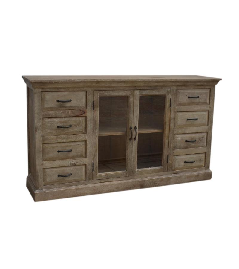 SOLID WOOD 8 DRAWERS 2 GLASS DOORS SIDEBOARD
