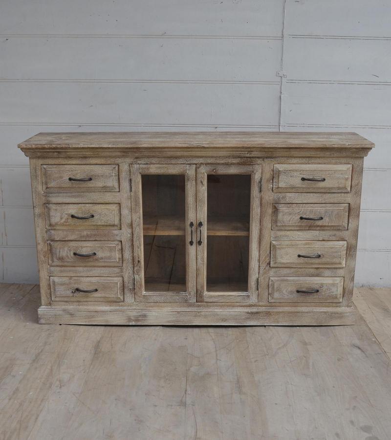 SOLID WOOD 8 DRAWERS 2 GLASS DOORS SIDEBOARD