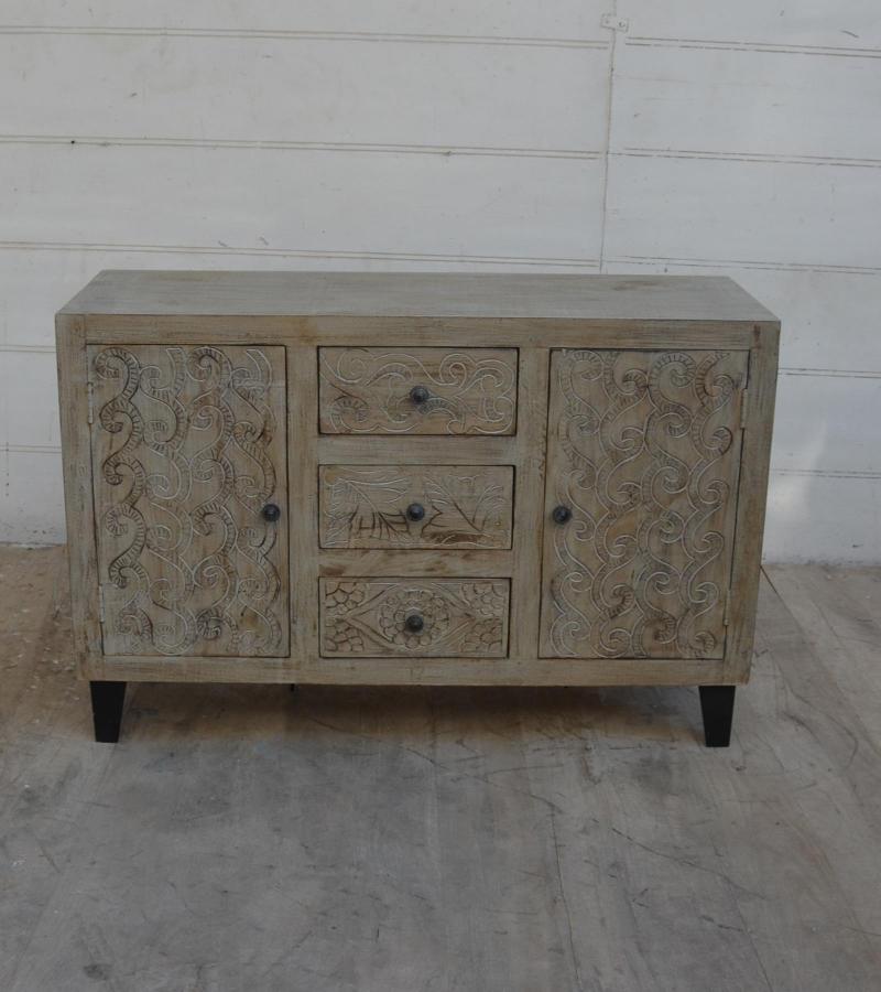 HAND CARVED SOLID WOOD  3 DRAWER & 2 DOOR SIDEBOARD