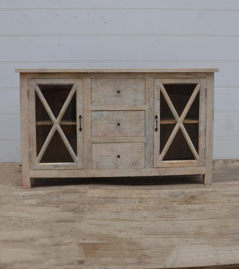 SOLID RECLAIMED TEAK WOOD SIDEBOARD W/ 3 DRAWERS & 2 DOORS