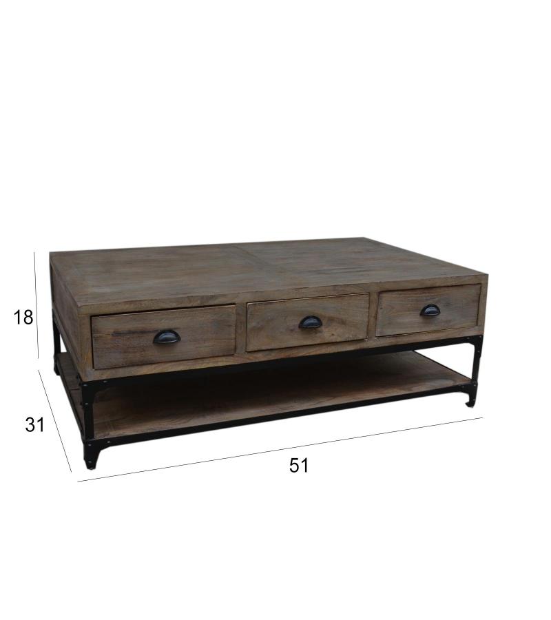 SOLID WOOD & IRON COFFEE TABLE