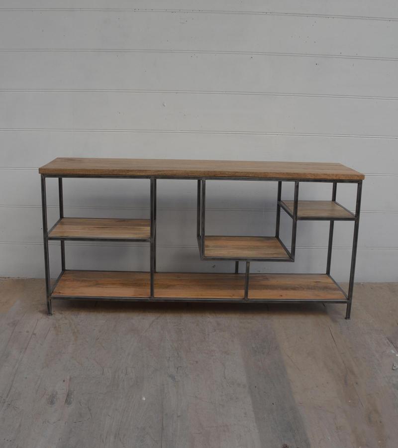 SOLID WOOD & IRON SHELVING UNIT