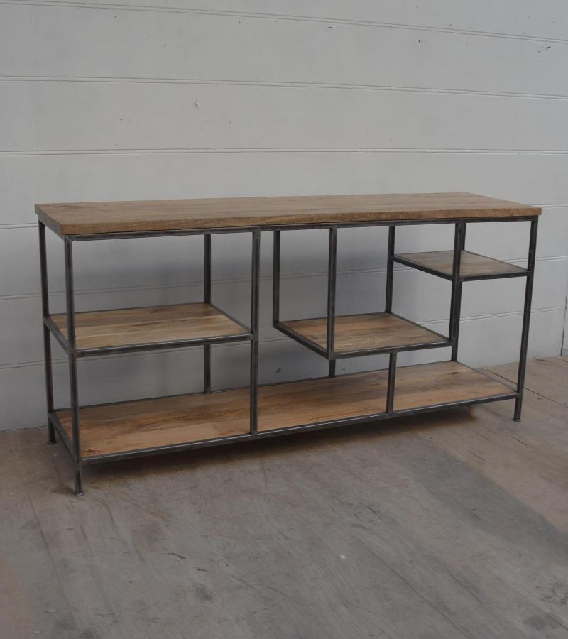 SOLID WOOD & IRON SHELVING UNIT