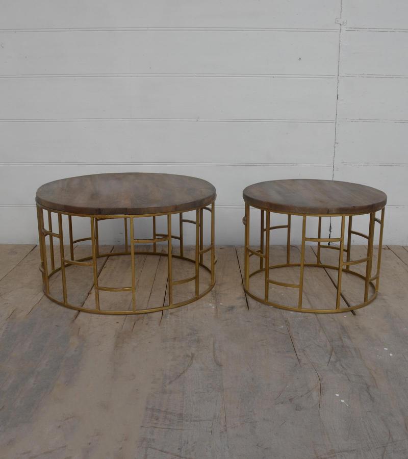SET OF 2 SOLID WOOD & METAL COFFEE TABLES