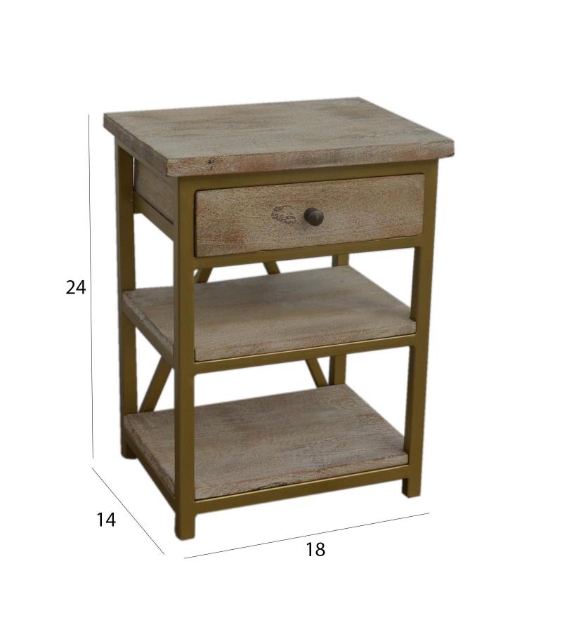 SOLID WOOD & IRON NIGHTSTAND / END TABLE