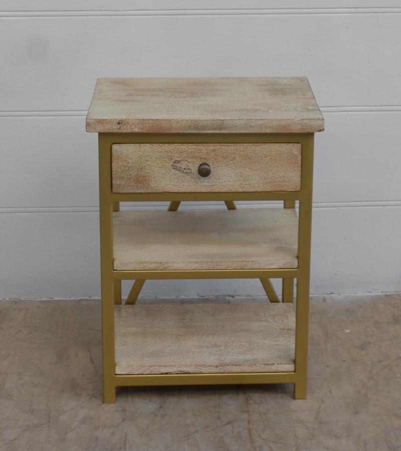 SOLID WOOD & IRON NIGHTSTAND / END TABLE