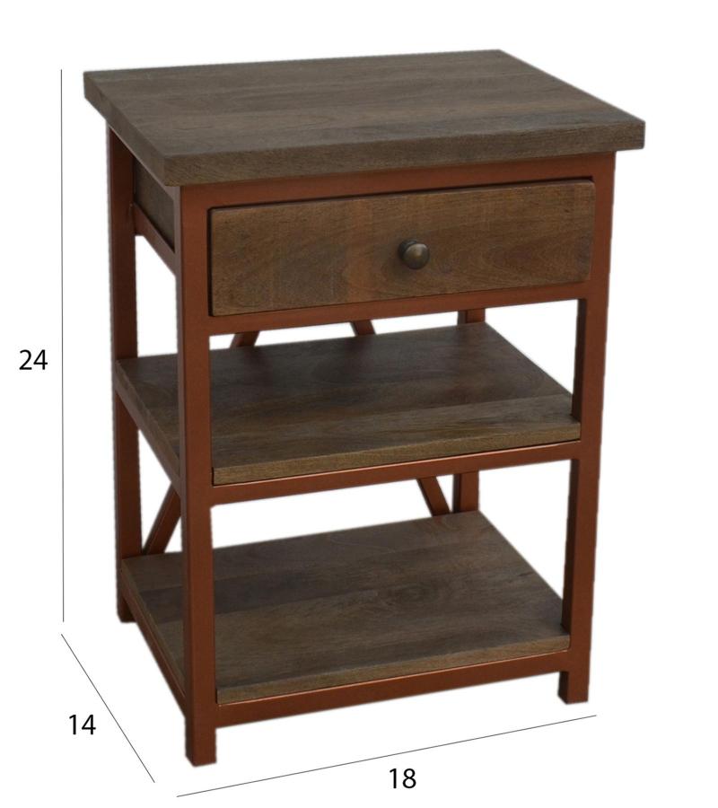 SOLID WOOD & IRON NIGHTSTAND / END TABLE