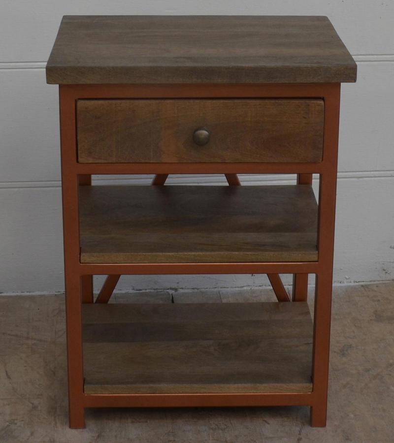 SOLID WOOD & IRON NIGHTSTAND / END TABLE