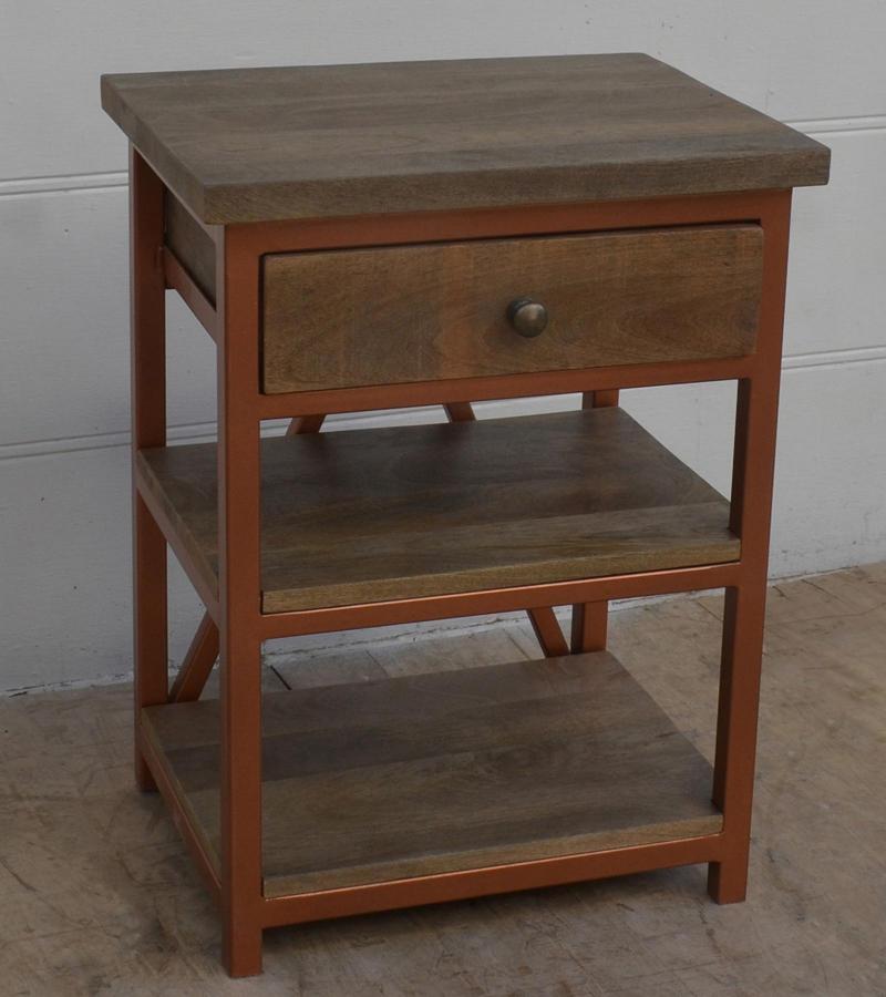 SOLID WOOD & IRON NIGHTSTAND / END TABLE
