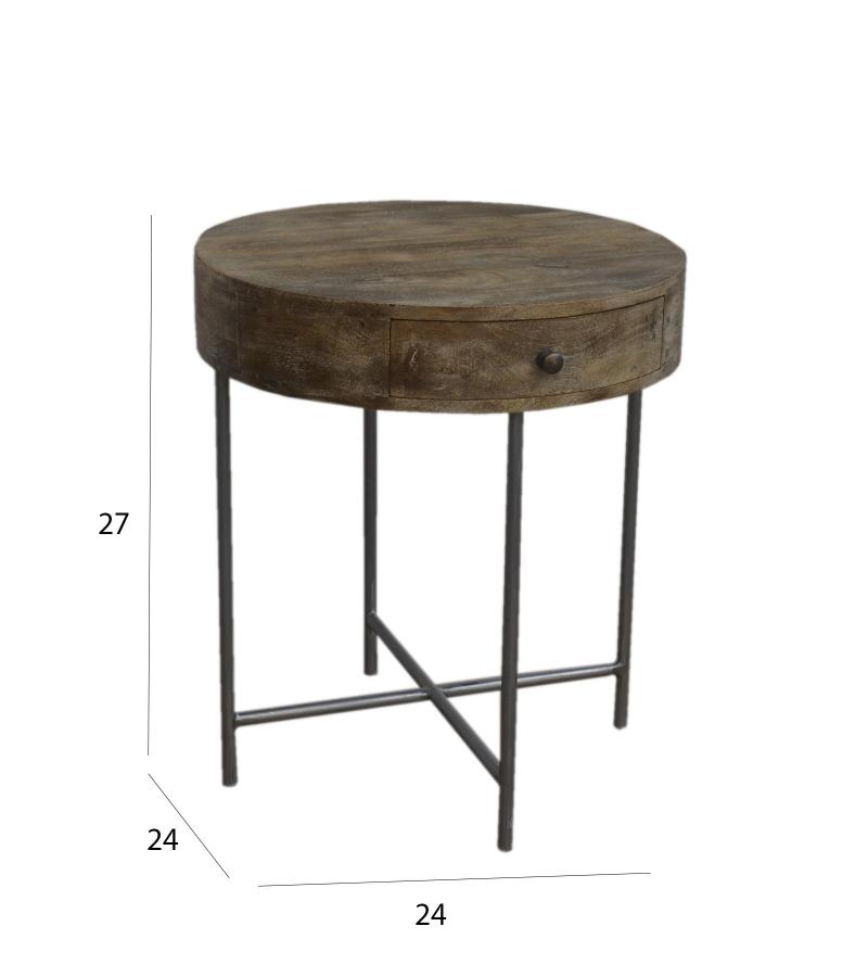 SOLID WOOD & IRON SIDE TABLE 
