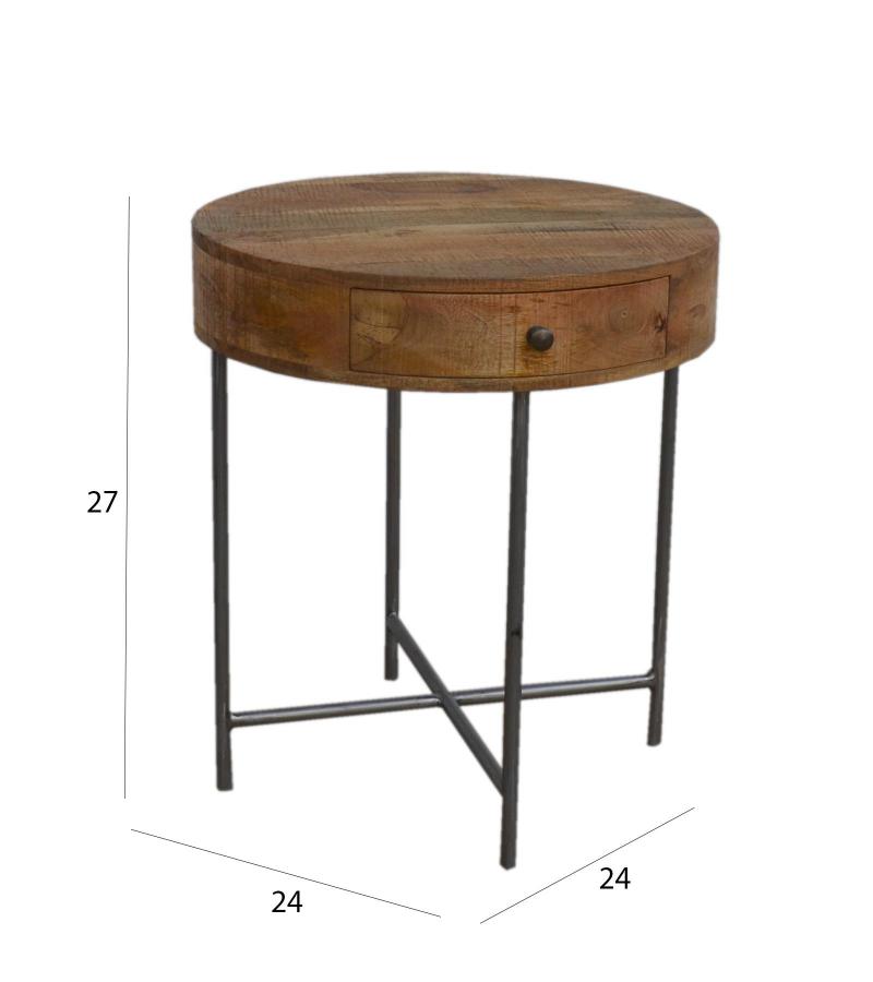 SOLID WOOD & IRON ROUND SIDE TABLE / OCCASIONAL TABLE