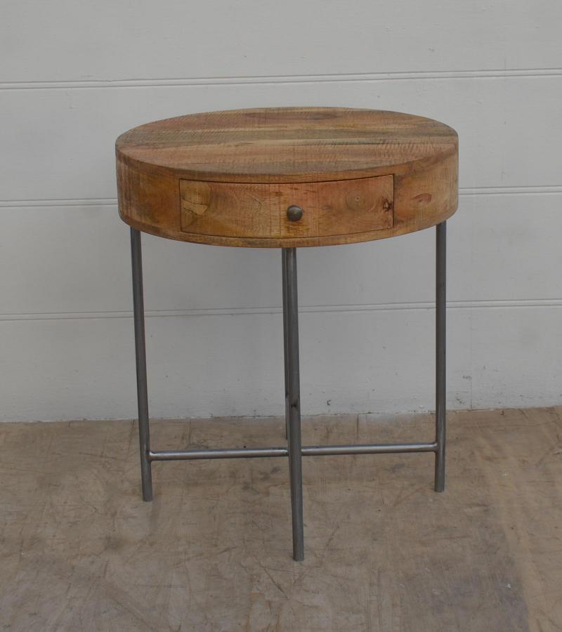 SOLID WOOD & IRON ROUND SIDE TABLE / OCCASIONAL TABLE