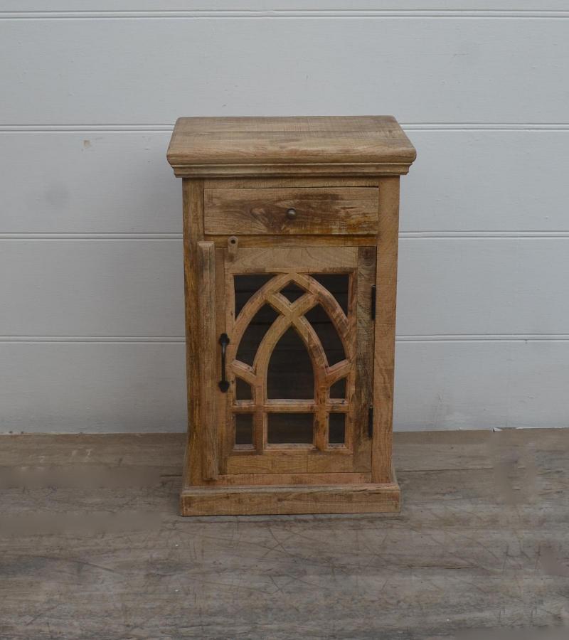 SOLID WOOD & GLASS NIGHTSTAND END TABLE