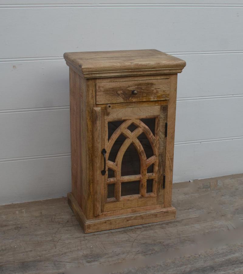 SOLID WOOD & GLASS NIGHTSTAND END TABLE