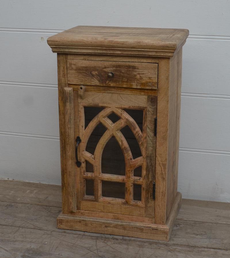 SOLID WOOD & GLASS NIGHTSTAND END TABLE