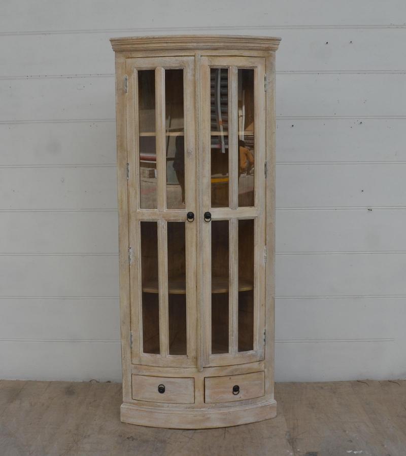 SOLID WOOD & GLASS CORNER CABINET W/ 2 DRAWERS