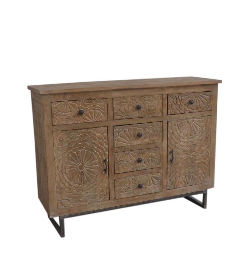 HAND CARVED SOLID WOOD 6 DRAWER & 2 DOOR SIDEBOARD