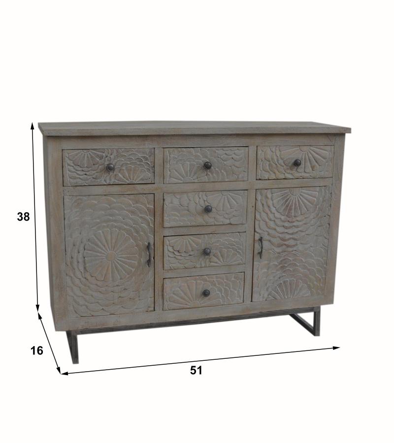 HAND CARVED SOLID WOOD 6 DRAWER & 2 DOOR SIDEBOARD